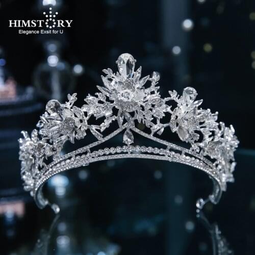 HIMSTORY Luxurious Wedding Tiaras Crowns Crystal Large Flower Brides Headbands Evening Headdress Bridal Hair Accessory