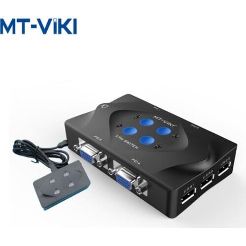 MT-VIKI KVM Switch 4 In 1 Out VGA Computer Monitor USB Keyboard Mouse U Disk Printer Sharing Device With KVM Cable MT-401-KM