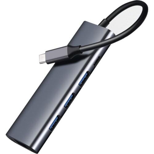 USB C Hub Type C To HDMI-Compatible 4K 30Hz USB 3.0 RJ45 PD Adapter 6 In 1 Type C Dock For MacBook USB C Splitter