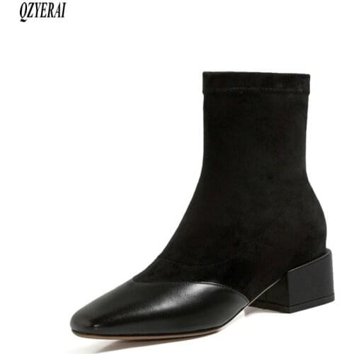 Women boots Ankle boots Genuine leather Chelsea boots High heels Sox boots 2020 new autumn winter cowhide Women shoes