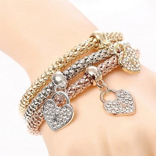 Women Fashion Ctue Charm Crystal Rhinestone Heart Elastic Bracelets Bangles