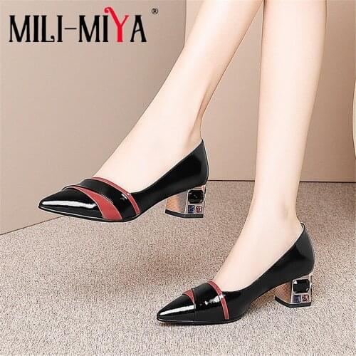 MILI-MIYA New Arrival Women Pumps Genuine Leather Simple High Heel Pumps Summer Pointed Toe Slip On Casual Ladies Shoes Big Size