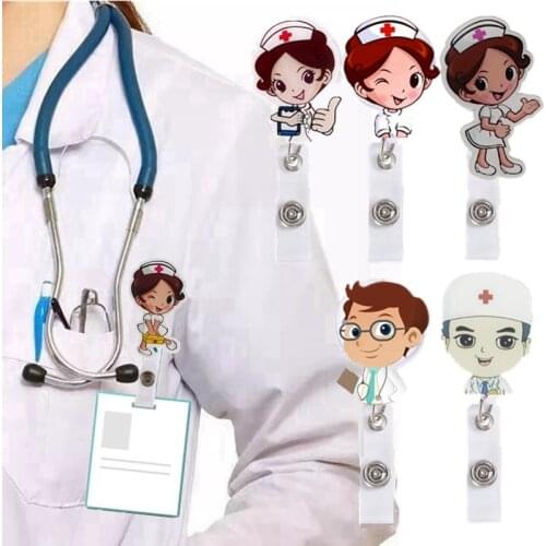 10pcs/lot cartoon nurse doctor hospital medical Retractable Badge Reel Exhibiton ID Name Card Holder keychains Cute Clips gift