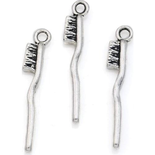 10pcs Tibetan Silver plated Toothbrush Charm Pendant Fit Making Necklace Bracelet Jewelry Accessories DIY 29mm
