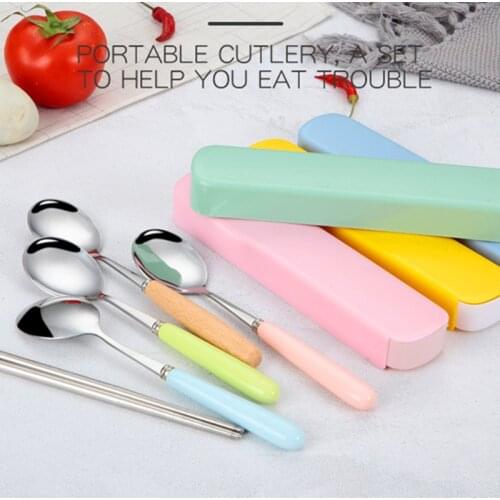 3Pcs Stainless Steel Chopsticks Spoon Fork Tableware Set Portable Gift Box Adult School Travel Picnic Wheat Straw Cutlery Set