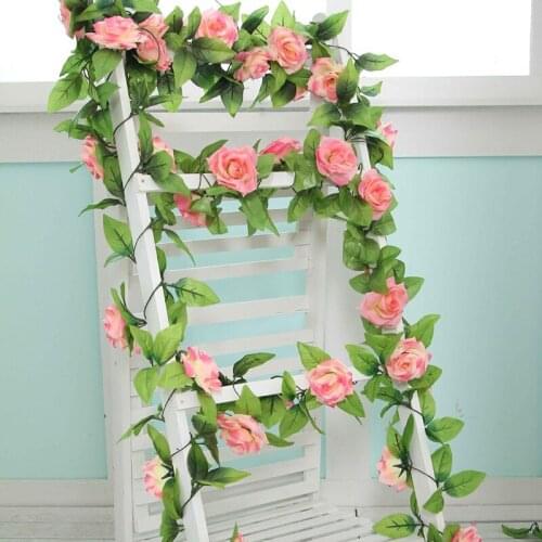 5 Styles Artificial Rose Flower Vine Hanging Fake Flower Vine Indoor Sitting Room Decoration Silk Rose Ivy Flower Plastic Flower