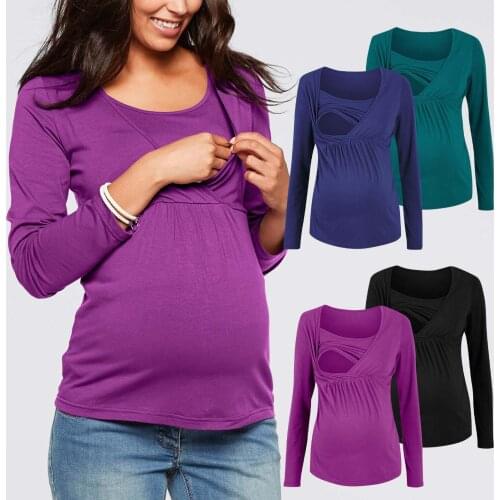 #58 Spring Autumn Breastfeeding Clothes For Women Round Neck Long-sleeved Maternity Top Nursing Clothes Poleras Para Amamantar