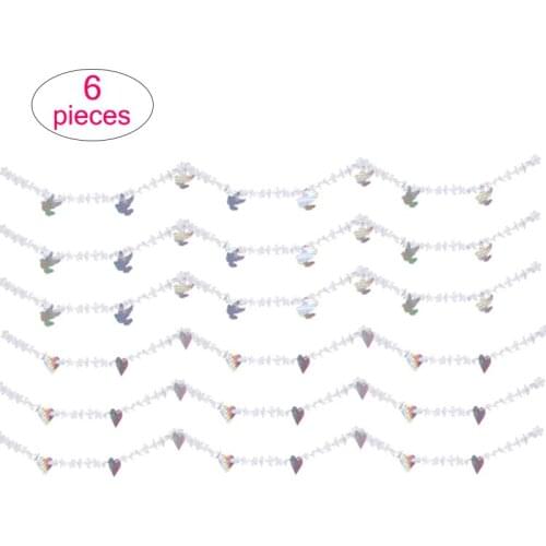6 Pcs White Artificial Flower Garland Streamer Backdrop Colorful Heart and Pigeon Banner Hanging Decorations for Wedding Party