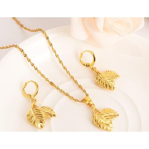 Bangrui african dubaii india arab Fashion Necklace Earring Set Women Party Gift Gold Color Leaf Necklace Earrings Jewelry Sets
