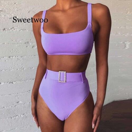 High Waist Bikinis 2020 Mujer Pink Bathing Suit Buckle Belt Swimwear Women Sexy Summer Bathers High Cut Swimsuit Female Biquini
