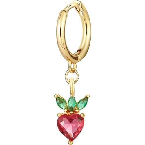 Shiny Crystal Fruit Grape Peach Cherry Charm Dangle Earrings for Teens Zircon Gold Plated Sweet Delicate Jewelry for Women
