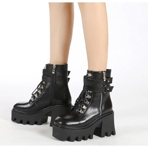 Big Size 43 Platform Boots Gothic Style Shoelace Zipper Extreme High Block Heels Comfy Walking Motorcycles Boots Women