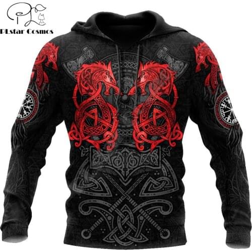 Brand Fashion Hoodies Red Fenrir Viking Wolf Tattoo 3D Printed Men Women Sweatshirt Unisex Zipper Pullover Casual Jacket