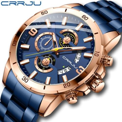 CRRJU Top Brand Watch Men Stainless Steel Business Date Clock Waterproof Luminous Watches Mens Luxury Sport Quartz Wrist Watch