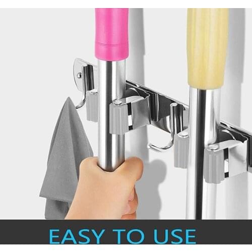 MLGB Broom and Mop Holder Wall-Mounted Broom Hook Broom Holder Stainless Steel Heavy-Duty Broom Holder