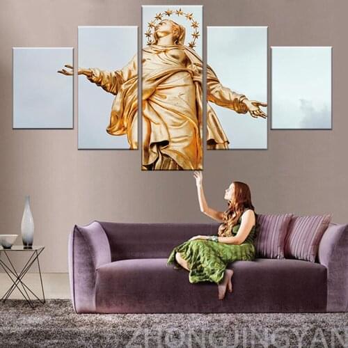 Home Decorative Virgin Mary Canvas HD Prints Statue Paintings Modular Pictures Religion Wall Art 5 Panel Posters Framed Bedroom