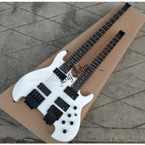 Double Neck Headless Electric Guitar,4 Strings Bass Upper&6 strings Guitar Lower White BJ-253