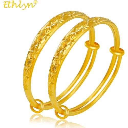 Ethlyn 2pcs/lot Gold Color Carved Stars Jewelry Adjustable Women Matte Bangles Bracelet Jewelry Gifts MY68