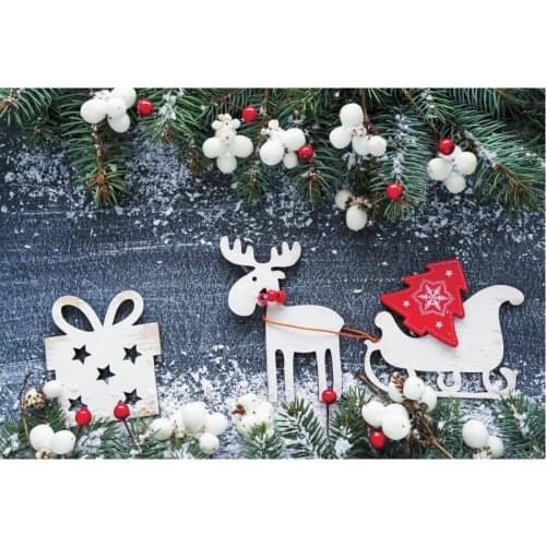 Christmas Backdrop Elk Sleigh Pine Branches Vinyl Photography Background New Year Xmas Party Decoration Photo Booth Studio Props