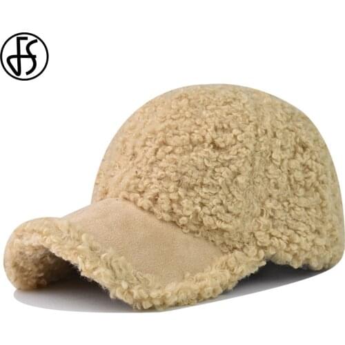 FS 2021 Solid Color Warm Windproof Winter Baseball Cap Khaki Brown Lamb Wool Women Men Hats Plus Velvet Trucker Caps Casquette