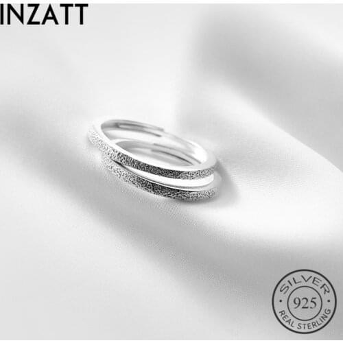 INZATT Real 925 Sterling Silver Lovers Matte Round Adjustable Ring For Fashion Women Fine Jewelry Punk Minimalist Accessories