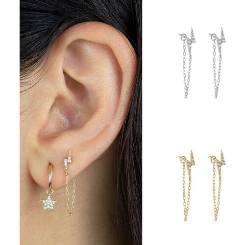 ISUEVA Korean Version Silver Gold Filled Cubic Zircon Lightning Long Chain Stud Earrings For Women Fashion Jewelry Wholesale