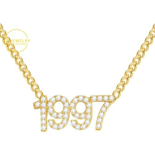 Custom Crystal Name Necklace Personalized Zircon Letters Necklace Iced Out Pendant Birth Year Pendant For Women Charm Birthday