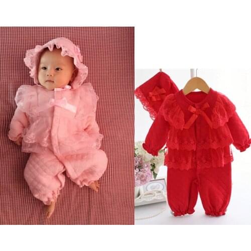 Newborn Christmas Clothes Baby Girls Clothing Set Infant Birthday Outfits Kids Ruffle Lace Thickened Rompers Christening Gifts