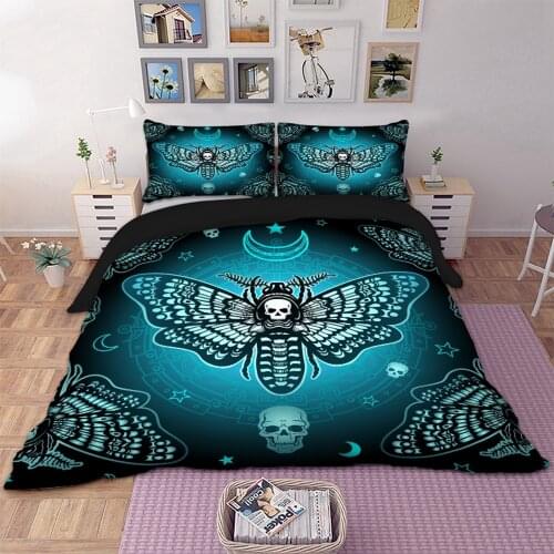 Skull Butterfly Bedding Set green Duvet Cover Bedclothes Twin queen king size 3pcs Home Textiles