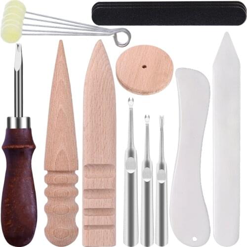 MIUSIE Leather Craft Edge Beveler Edge Skiving Tool DIY Bone Folder Polishing With Wool Balls For Leather Craft Working Set