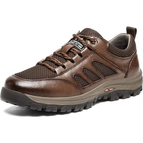 Big size 38-48 Hiking Shoes for Men Outdoor Sports Camping Shoe Tactical Sneakers Mesh Genuine Leather Breathable Non-slip