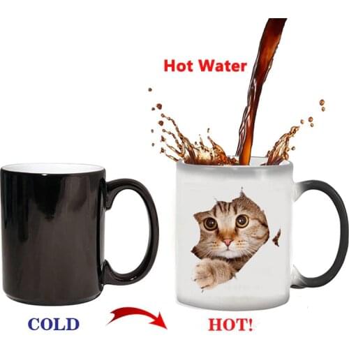 2019 Cute Cat Dog Tiger Magic Leopard Mug Heat Reveal Mug Ceramic Color Changing Coffee Mugs Magic Tea Cup Gift For Your Friends