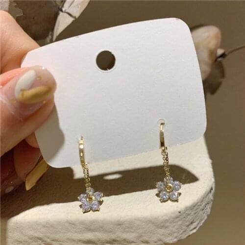 Fashion Crystal Flower Pendant Drop Earrings For Women 2021 Cute Korean Female Office Jewelry Goth Earring boucle oreille femme