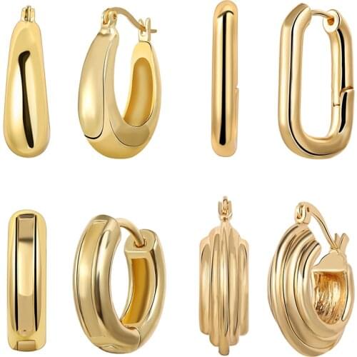 Trendy Gold Copper Hoop Earring for Women Girls Elegant Geometric Circle Twist Round Earrings Minimalist Brincos Jewelry