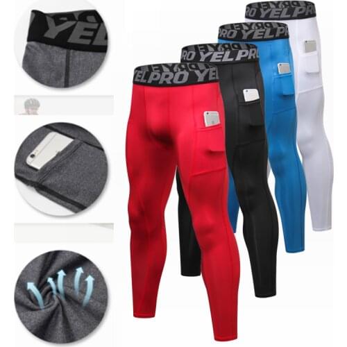 Mens Sports Compression Training Running Pants with Pocket Elastic Sports Fitness Training Cycling Base Layers Sports Trouse