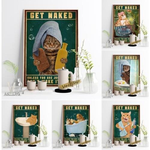 Humor Spoof Lovely Animal Portrait Bathroom Shower Poster Restroom Scouring Bath Canvas Painting Love Cat Funny Gift Home Decor