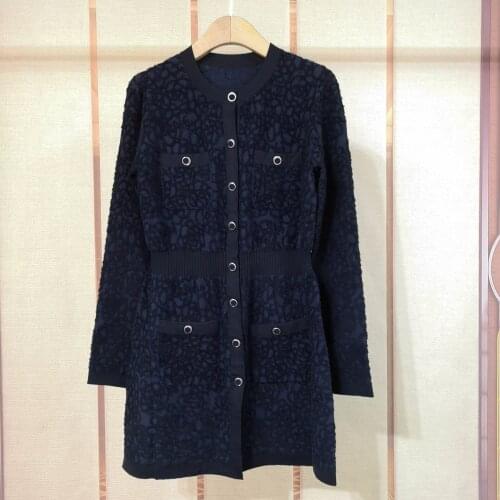 2021 early spring new pink knitting slim cardigan waist temperament Long Sleeve Dress