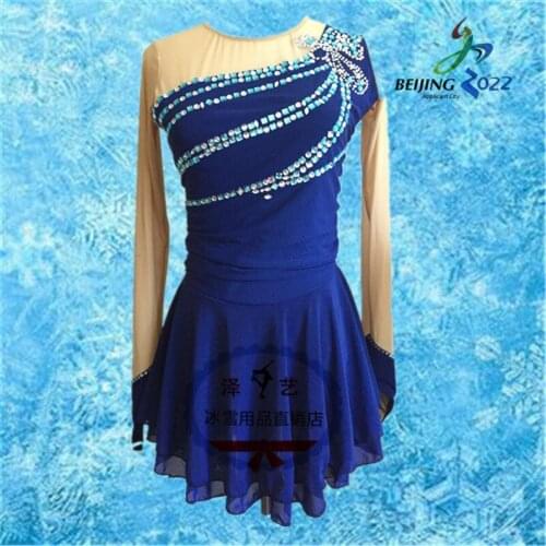 Figure Skating Dress Womens Girls' Ice Skating Dress dark blue Exquisite workmanship Artificial water drill decoration
