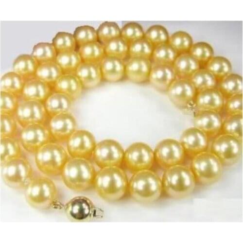 Genuine 8MM GOLDED SOUTH SEA SHELL PEARL NECKLACE 18INCH AAA+^^^@^Noble style Natural Fine jewe