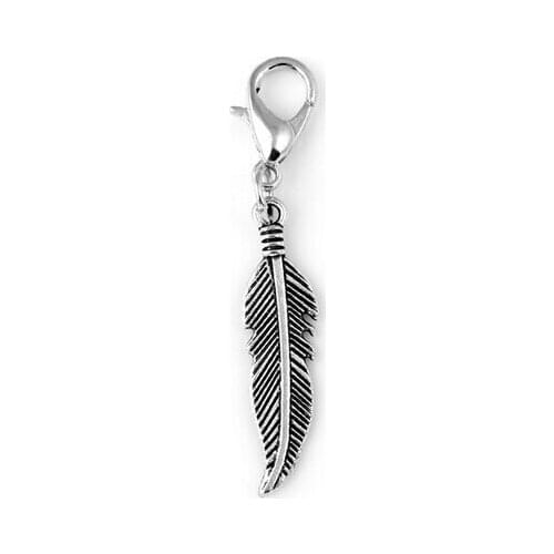 20pcs/lot Feather Pendant Charms With Lobster Clasp For Magnetic Locket