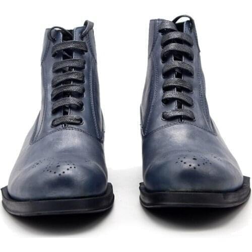 Top Vintage Oxford Boots Men Handmade Carved Lace Up Work Shoes Cow Leather Winter Round Toe Ankle Boots Men Design Boots