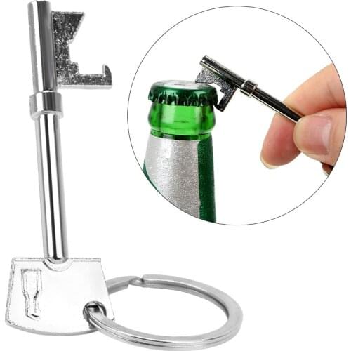 Portable Bottle Opener Hangings Ring Keychain Tool Beer Bottle Can Opener key Shaped Zinc Alloy Silver Color