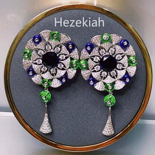 Hezekiah Luxurious LADIES EARRINGS Bridal Wedding Earrings High End Celebrities Flower Blue Light Extravagance 2021