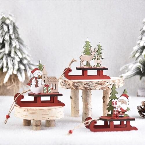 Christmas Santa Claus Ski Car Wood Hanging Pendant Christmas Decorations for Home Navidad 2022 New Year Noel Xmas Tree Decor