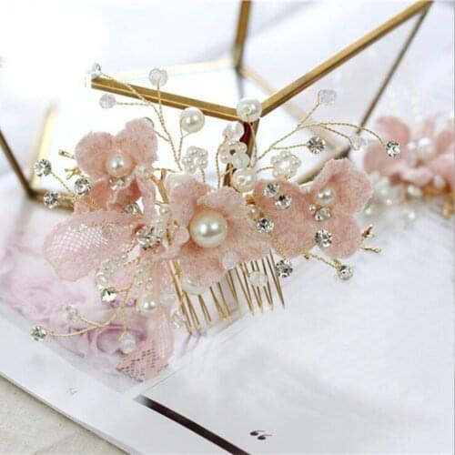 Pink Flower Hair Combs Wedding Crown Headwear Blooming Flower Headband for bride girls flower hair clip Wedding Jewelry