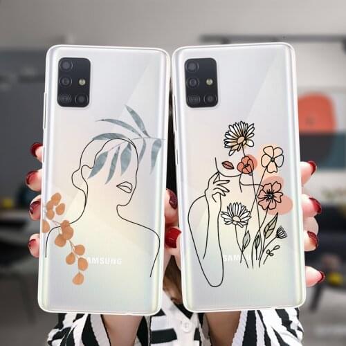 Minimal Lines Woman Flowers Silicone Case For Samsung A52 A72 A51 A71 A50 A70 A02 A12 A42 A32 A31 A21S A41 A20 A30 A40 A11 Cover