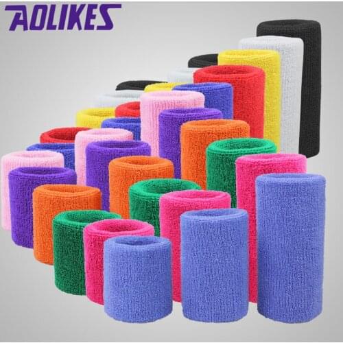 1pc 8cm Sport Gym Bracers Wrist 100% Cotton Sweat Wristband Tennis Basketball Badminton Sports Protector Brace Wraps Men Women