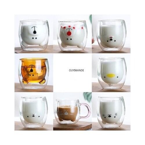 Glass Mugs Double Wall Glass Mug, Bear Cat Dog Animal Double-layer Glass Mug Coffee Cup, Christmas Mug Gift ,Cute Milk Cup