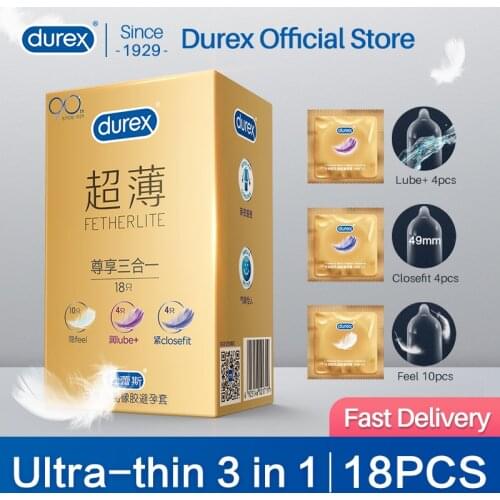 Durex Condoms Ultra Thin Close Fit Extra Lubricanted Mixed 3 Types Natural Rubber Latex Sleeve for Penis Goods Adults Sex Toys