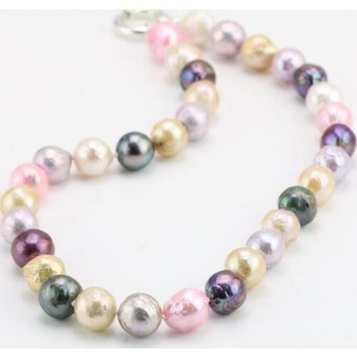 Unique Pearls jewellery Store,18inch Real Pearl Necklace,11-12mm Nugget Rainbow Freshwater Pearl Necklace,Bridesmaids Gift